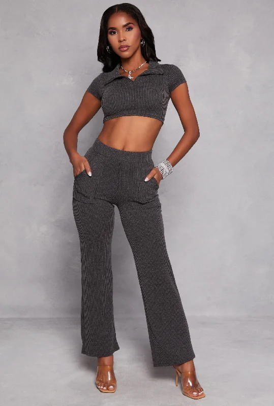 Ribbed Wide Leg Cargo Pocket Pants