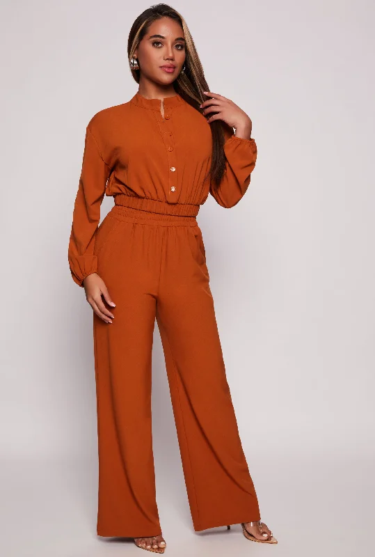 Solid Crepe Knit High Waist Wide Leg Pants