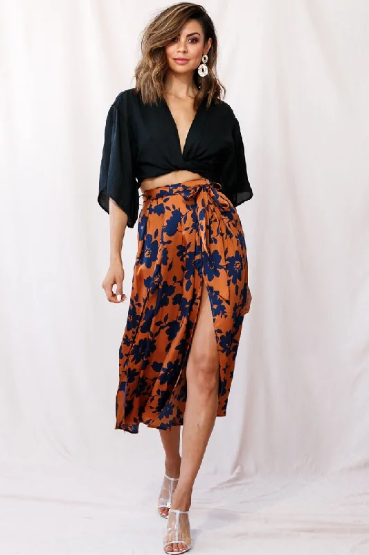 Danika Front Split Midi Culotte Pants Copper/Navy