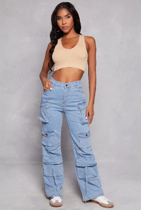 Daisy Denim High Waisted Cargo Pants