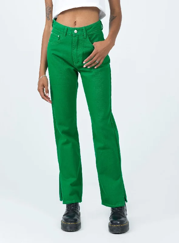 Barnie Split Hem Jeans Green