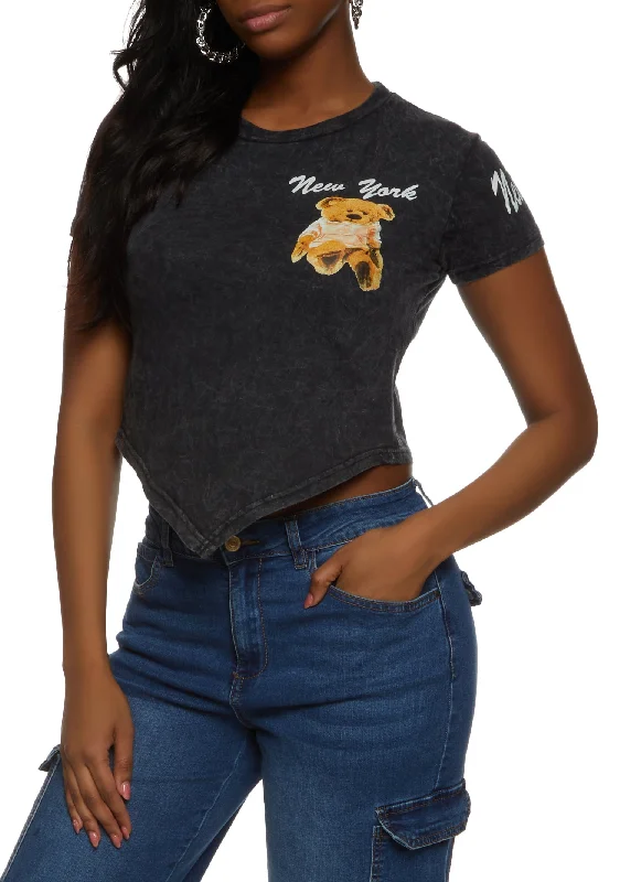 Acid Wash New York Brooklyn Bear Crop Top