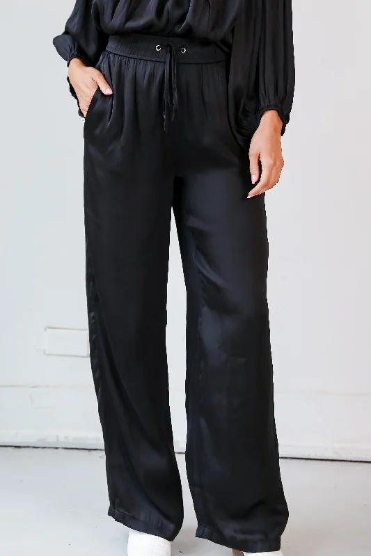 FINAL SALE - Exquisite Shine Black Satin Wide Leg Pants