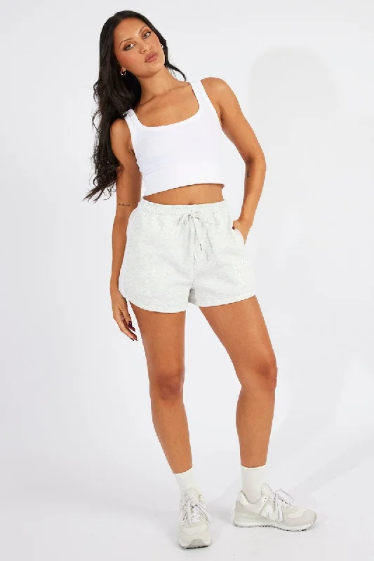 Grey Track Shorts High Rise Elastic Waist