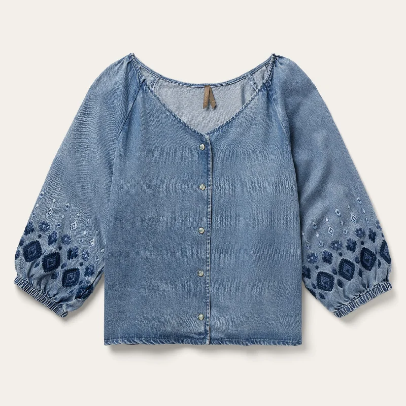 Denim Snap Front Blouse