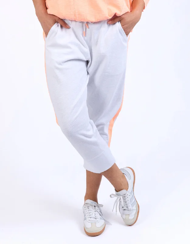 Neon Side Tape 3/4 Brunch Pants  - White/Neon Orange