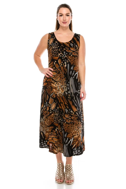 Plus Size Print Stretchy Tank Long Dress-7000BN-TXP1-W207