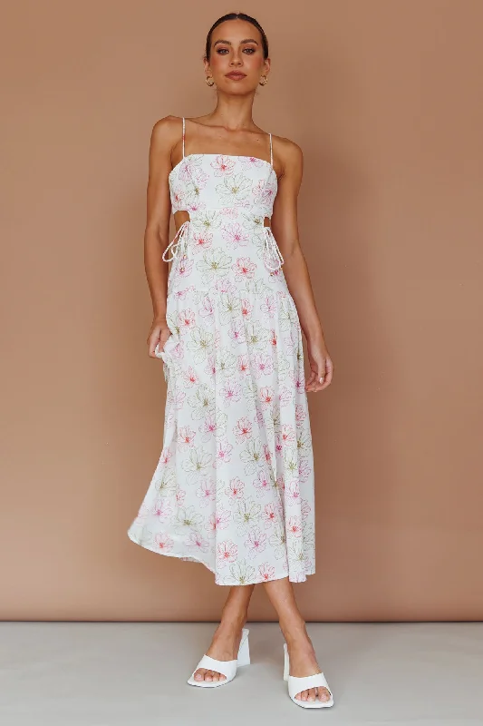 Aloha Cut-Out Waist Midi Dress Floral Pink