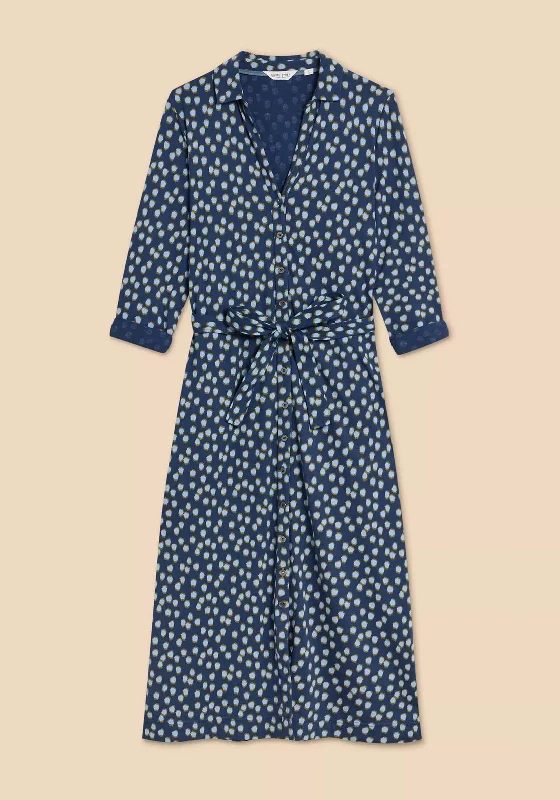 White Stuff Annie Jersey Midi Shirt Dress, Navy Print