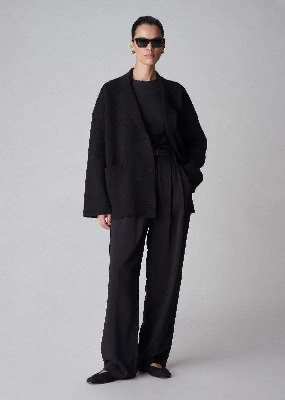 Blazer Cardigan in Felted Wool Cashmere  -Black