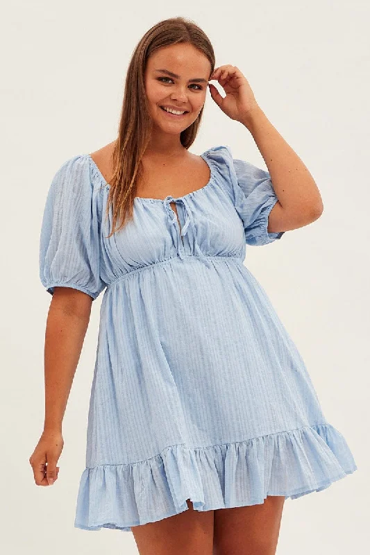 Bluebell Short Sleeve Ruched Bust Textured Skater Dress