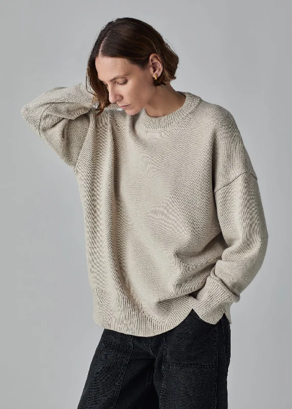 Boyfriend Crew in Cotton Knit - Oatmeal