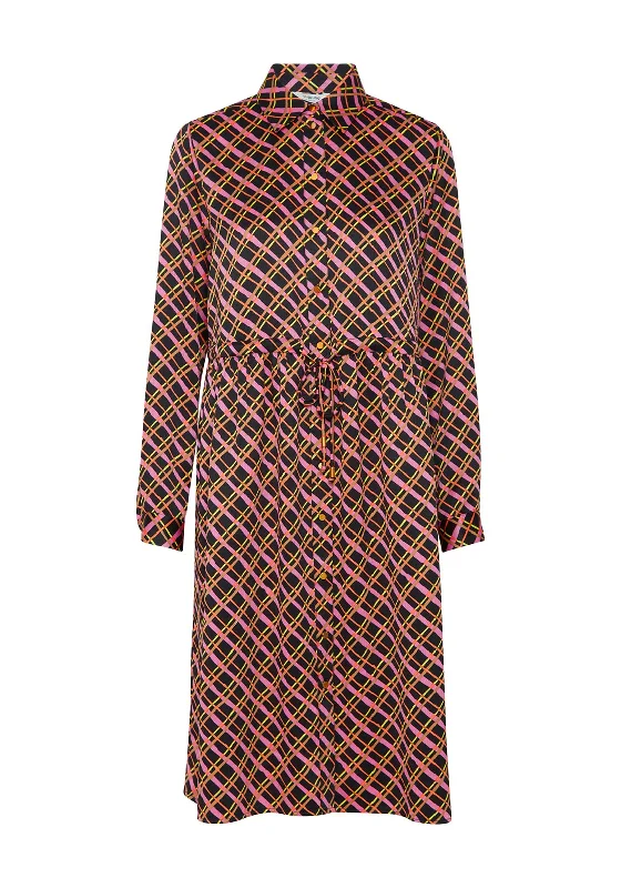 B.Young Trine Vibrant Pattern Crepe Midi Shirt Dress, Black Mix