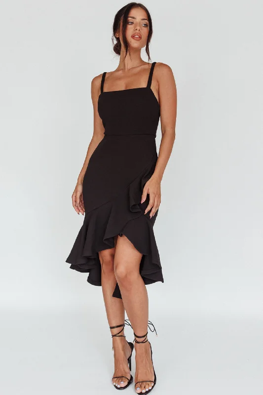 Cartagena High-Low Asymmetric Salsa Dress Black