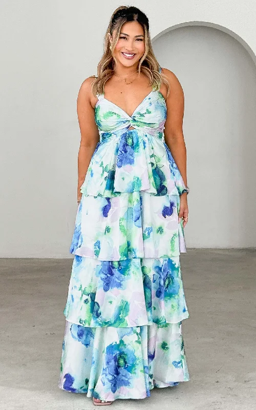 Cherika Maxi Dress - Blue Green Floral