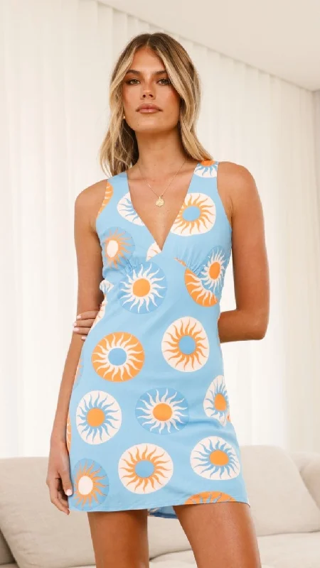 Daemyn Mini Dress - Blue / Orange Sun