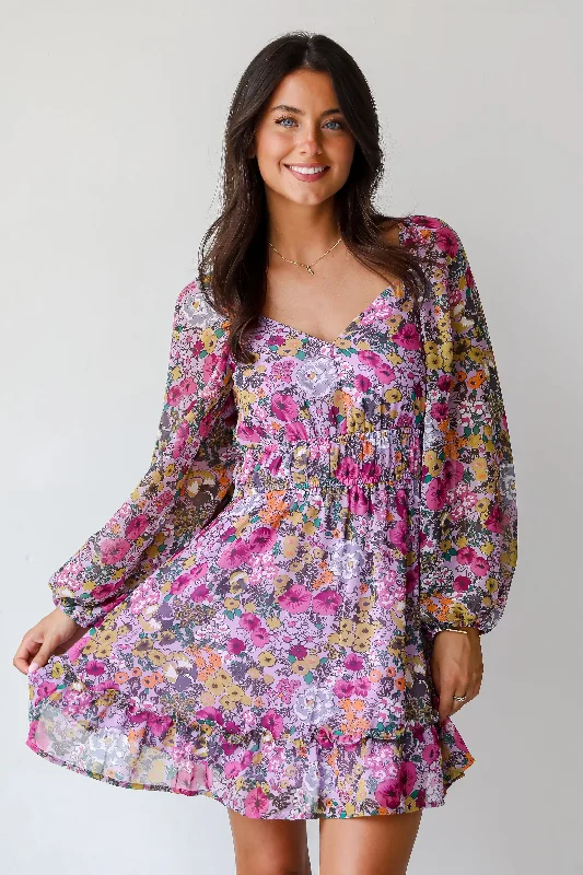 FINAL SALE - Elite Sweetness Lavender Floral Mini Dress