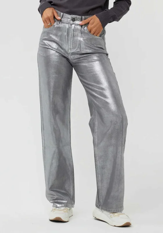 Esqualo Metallic Straight Leg Jeans, Silver