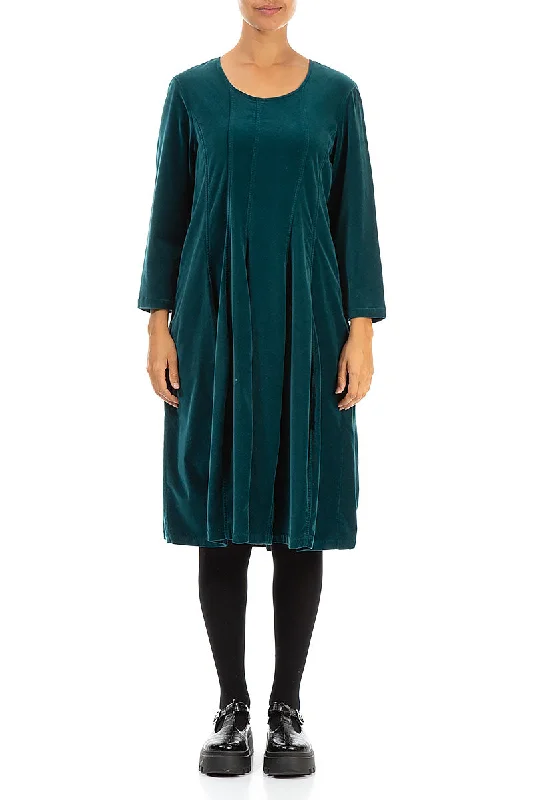 Flared Teal Corduroy Dress