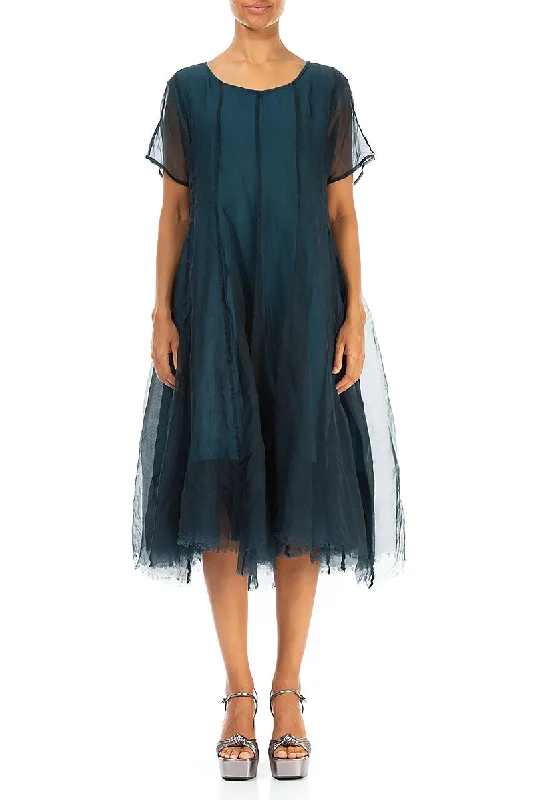 Flowy Dark Teal Silk Chiffon Dress