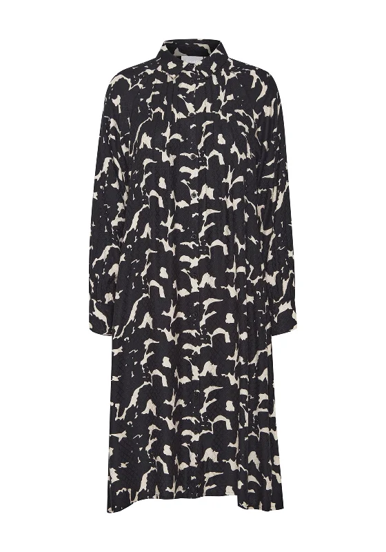 Fransa Nemmy Abstract Print Midi Shirt Dress, Birch Mix