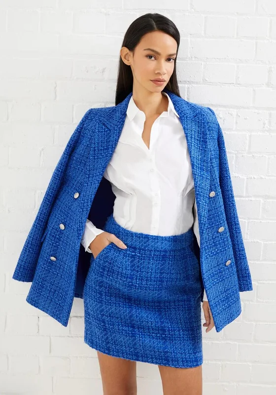 French Connection Azzurra Tweed Mini Skirt, Light Blue Depths