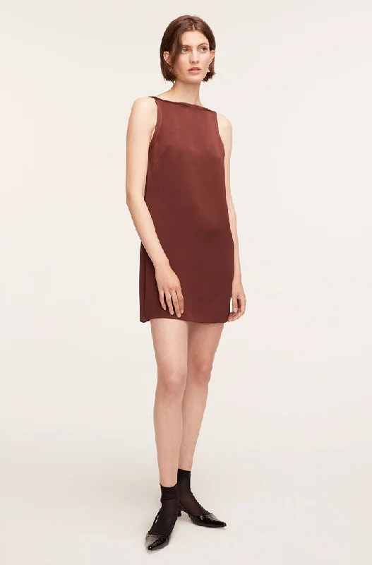 Heavy Satin Shift Dress - Raisin