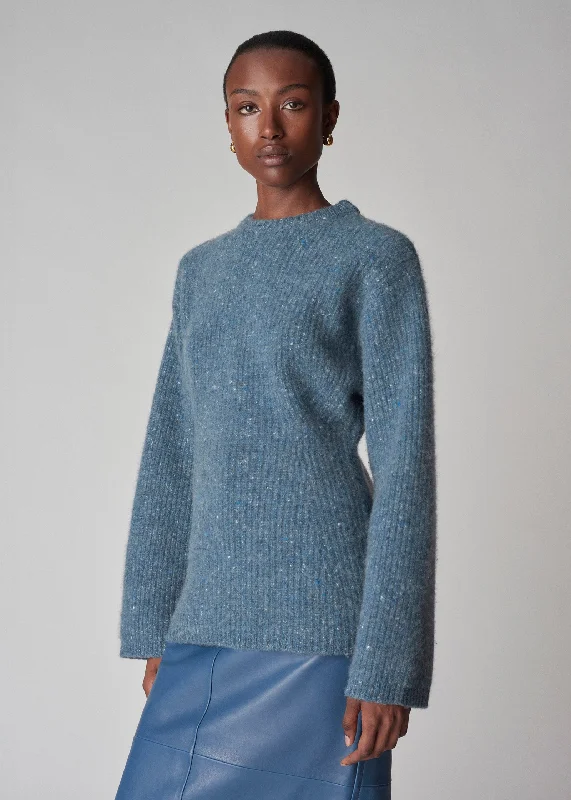 Hourglass Sweater in Tweed Knit - Blue Melange