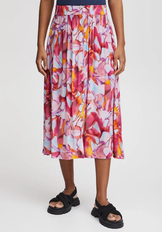 Ichi Marble Print Midi Skirt, Carmine Multi