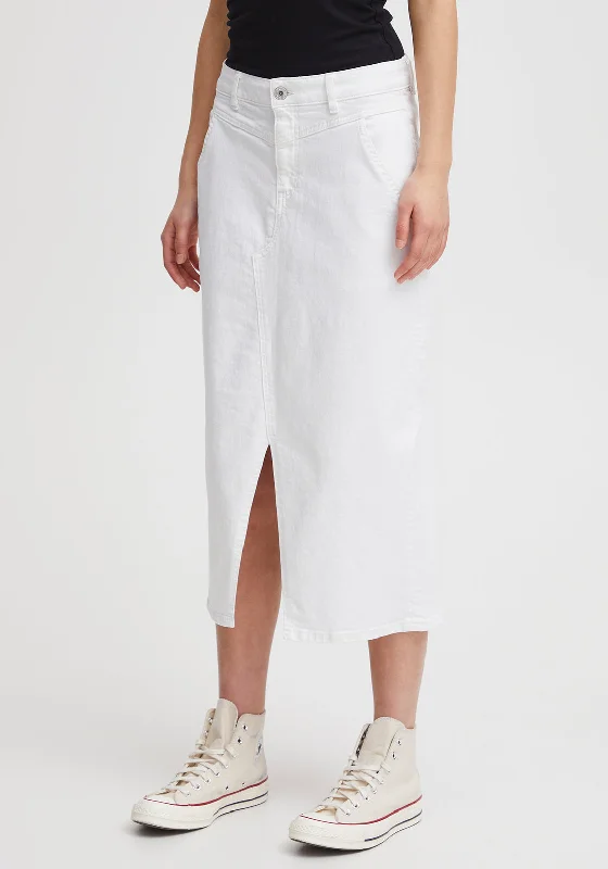 Ichi Denim Midi Skirt, White Denim