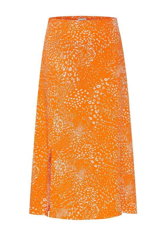 Ichi Jernie Animal Print Midi Skirt, Persimmon Orange