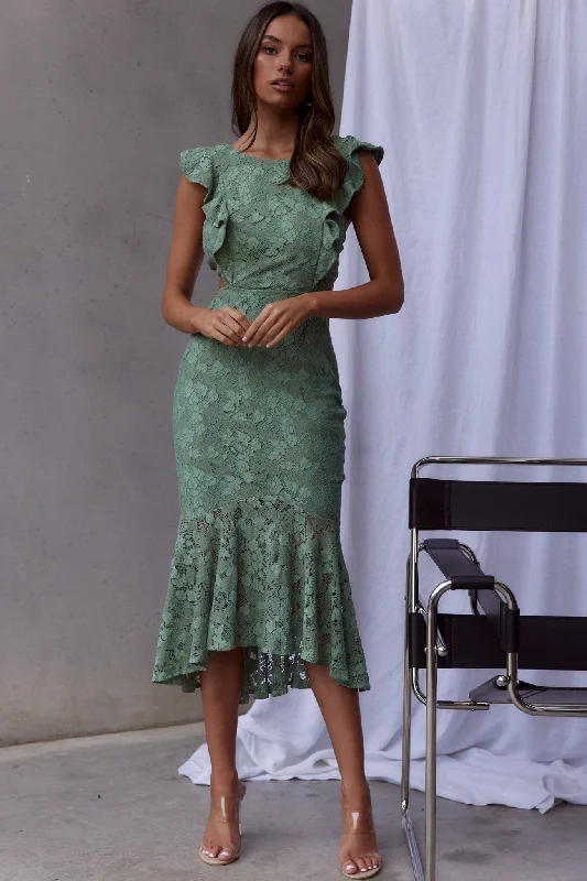 Jackie Pinafore Floral Lace Dress Avocado