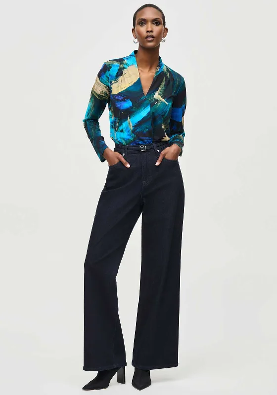 Joseph Ribkoff High Waisted Wide Leg Jeans, Dark Blue