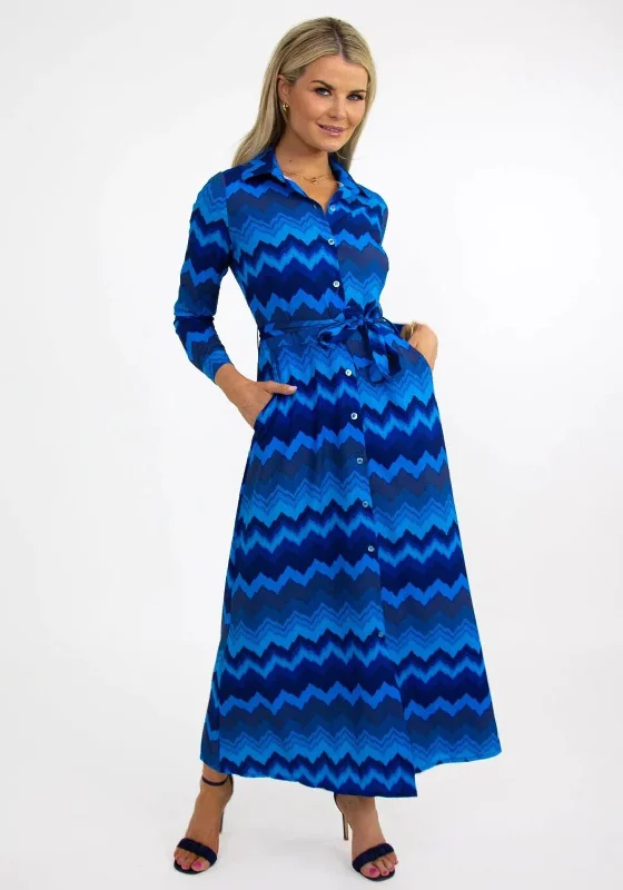 Kate & Pippa Luca Zig Zag Print Shirt Dress, Royal Blue