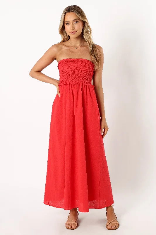 Katriona Strapless Midi Dress - Red