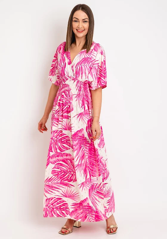 Serafina Collection One Size Tropical Leaf Maxi Dress, Pink