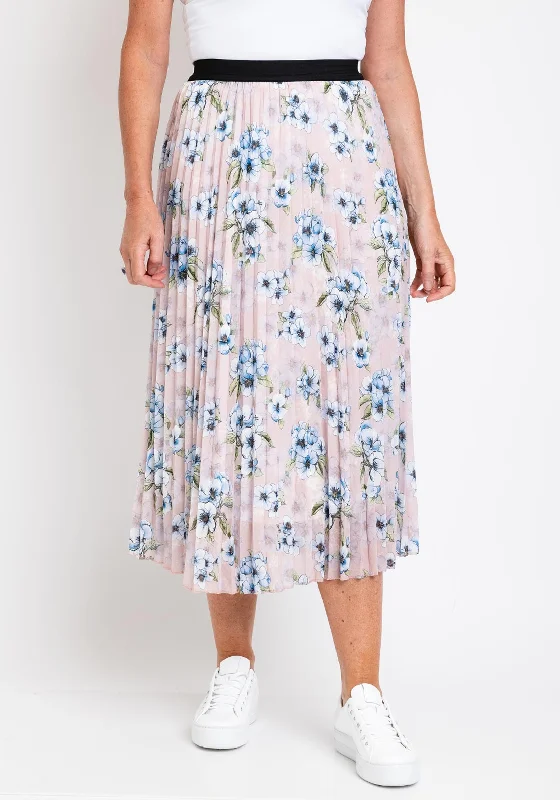 The Serafina Collection One Size Pleated Midi Skirt, Blush