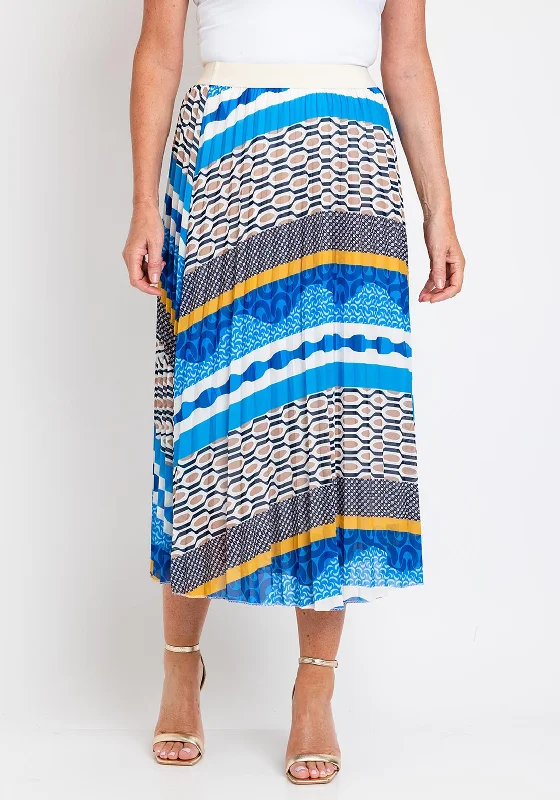 Serafina Collection One Size Pleated Midi Skirt, Blue Multi