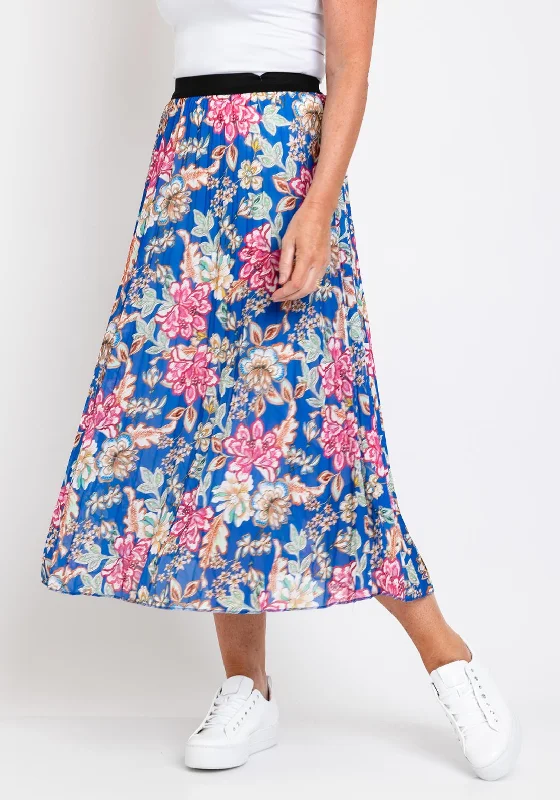 Serafina Collection One Size Pleated Midi Skirt, Blue & Pink