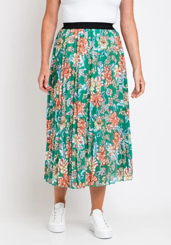 The Serafina Collection One Size Pleated Midi Skirt, Green Multi