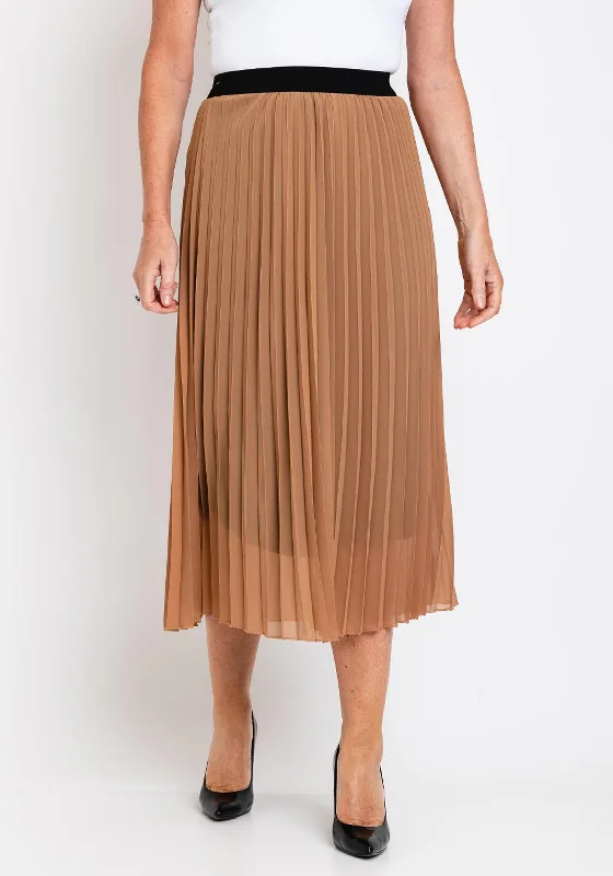 Serafina Collection One Size Pleated Midi Skirt, Brown