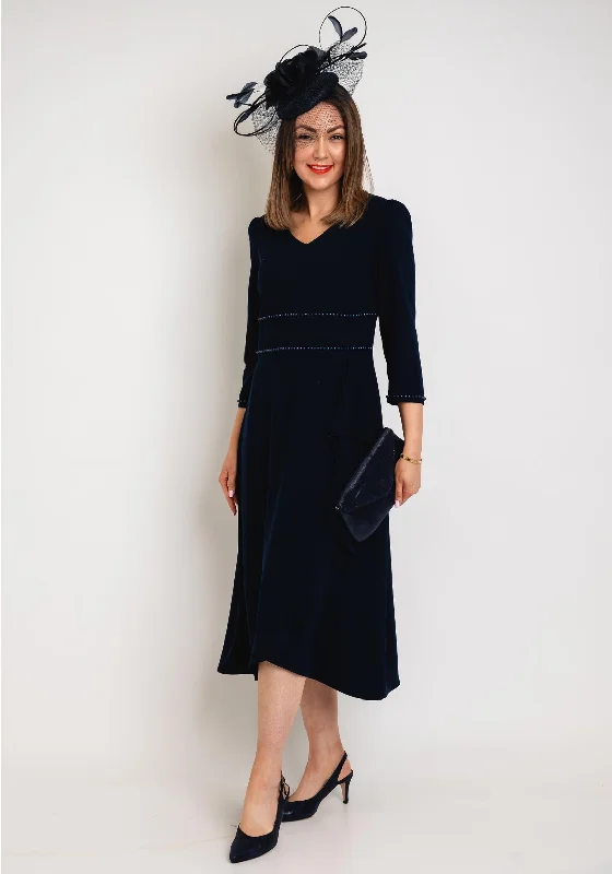 Lizabella Pearl Embellished Aline Midi Dress, Navy