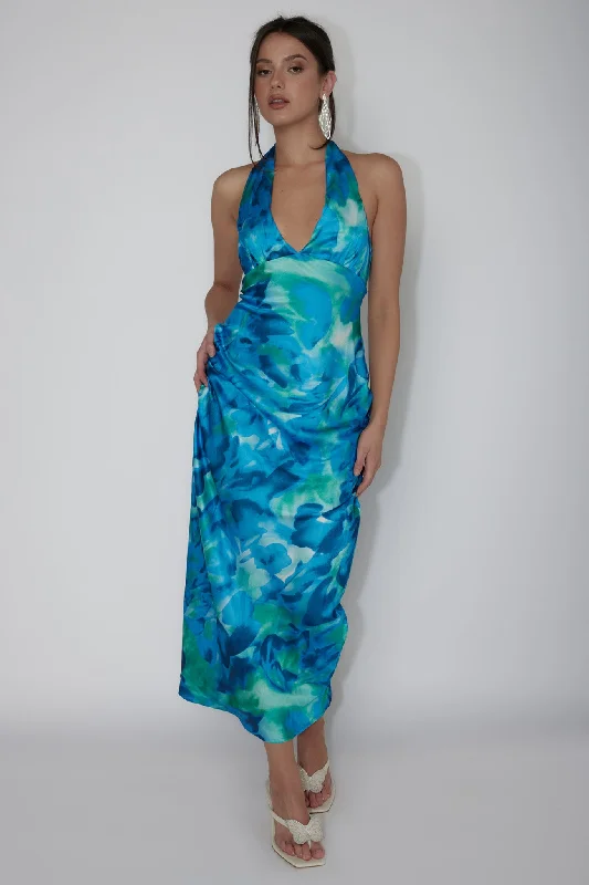 Martia Halterneck Maxi Dress Floral Green