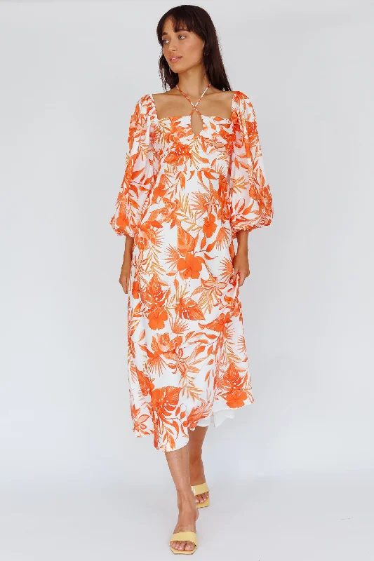 Nyree Long Sleeve Maxi Dress Tropical Orange