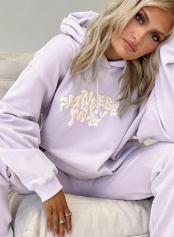 Princess Polly Hooded Sweatshirt Squiggle Text Dusty Mauve / Eggshell