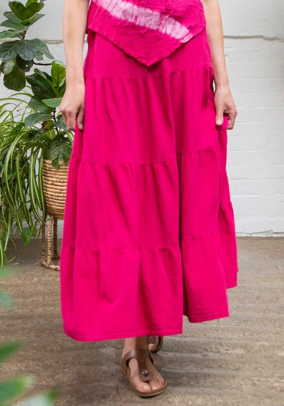 One Life Spirit Tiered Maxi Skirt, Fuchsia