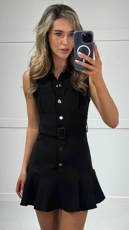 Rosie Black Belted Button Down Shirt Dress