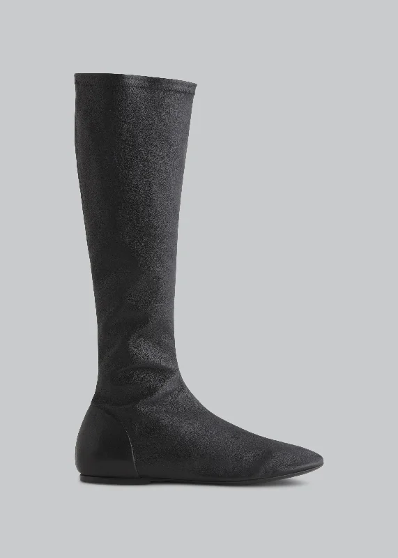 Round Toe Knee High Bootie in Lambskin - Black