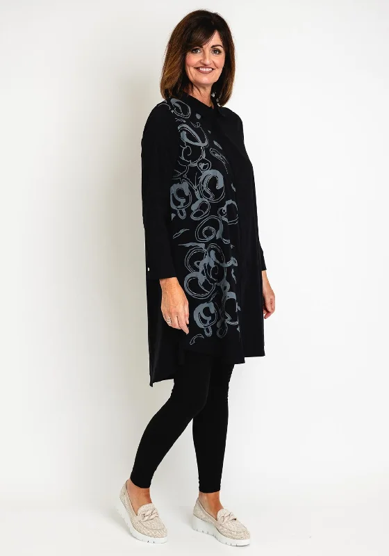 Ever Sassy Swirl Print Long Shirt, Black