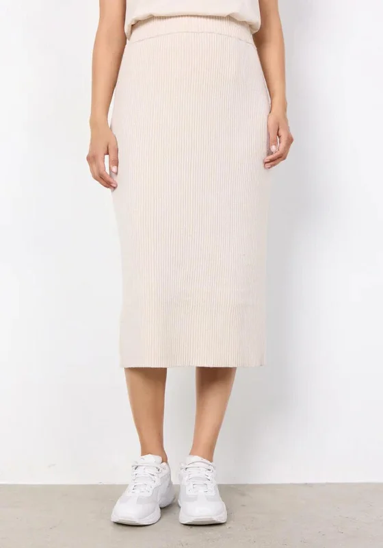 Soyaconcept Kanita Ribbed Knitted Midi Skirt, Cream